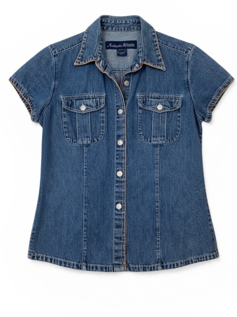 Vintage Authentic Attitude Short Sleeve Denim Button Up Shirt Mid Weight